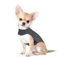 Heather grey dog anxiety calming vest jacket made from soft brocade cotton fabric on a medium-sized dog.