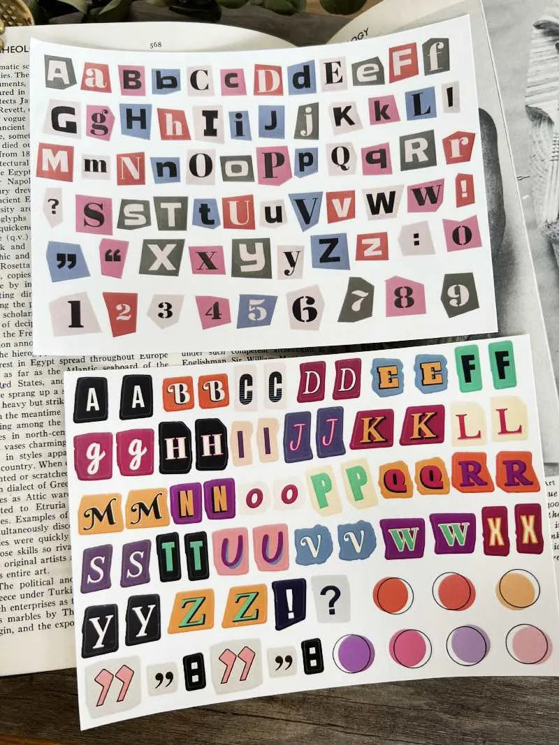 Five colour groups of English letters and numbers label stickers with weekday words for material decoration