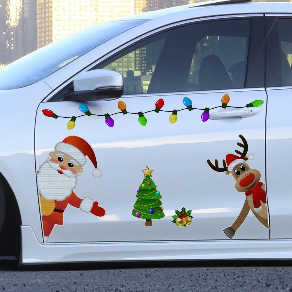 Christmas elk reflective magnetic car decoration sticker with six-thread pattern