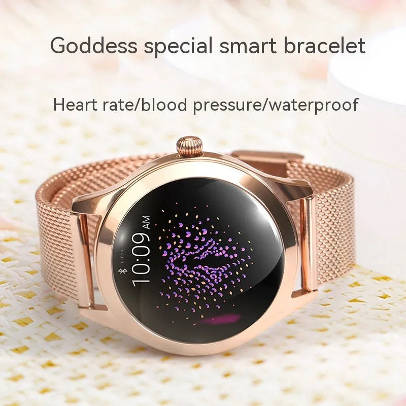 Women's sports smartwatch with heart rate monitoring and waterproof fitness tracking features