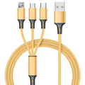 Braided 3-in-1 universal charging cable with aluminium connectors in multiple colours