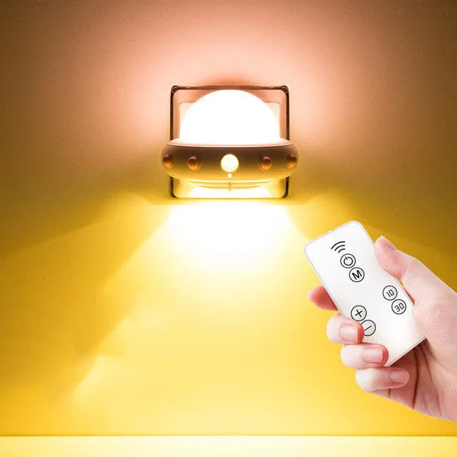 Remote control UFO bedside night light in blue, pink, or white with LED illumination