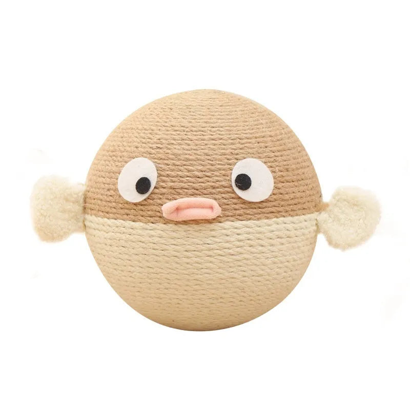 Puffer leakage food feeder cat toy, a 15cm sisal hemp cube for interactive feeding.