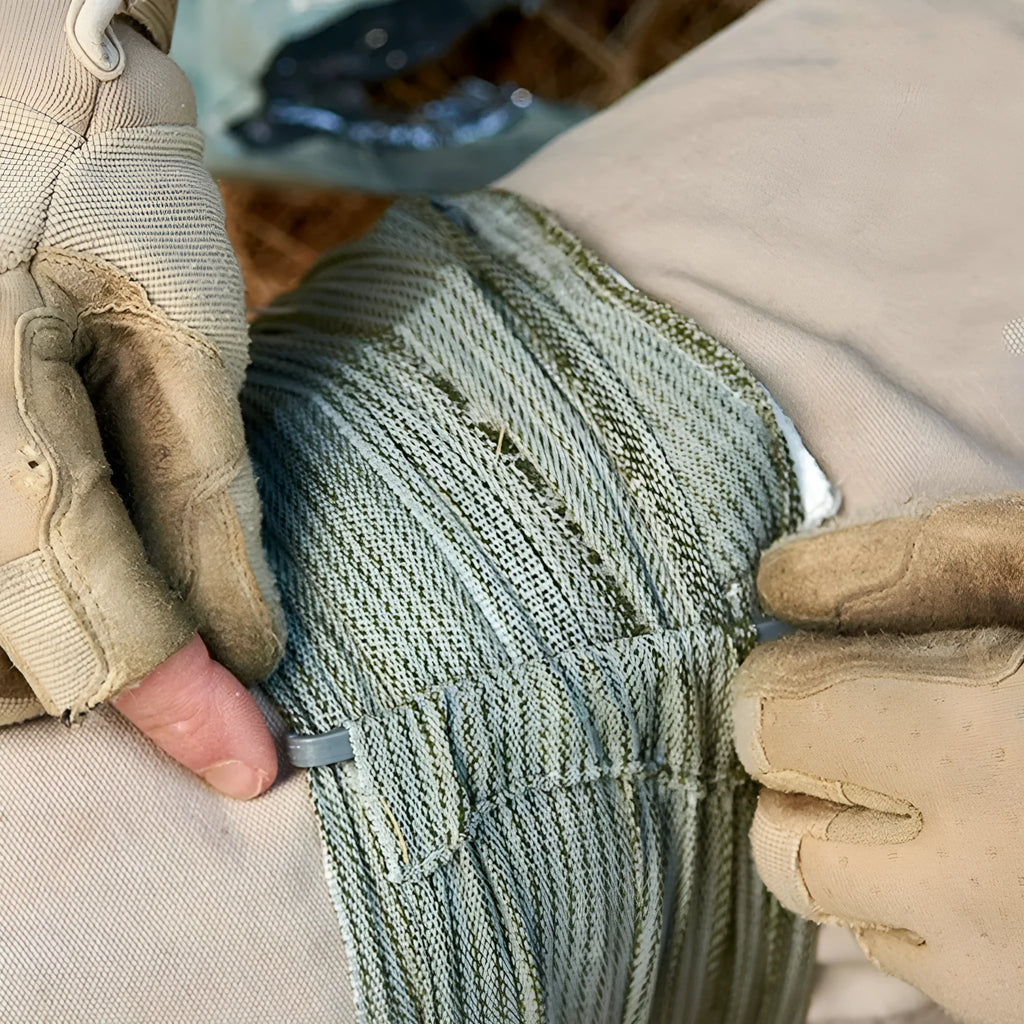 Tactical hemostatic gauze bandage in sealed package showing 4-inch and 6-inch size options