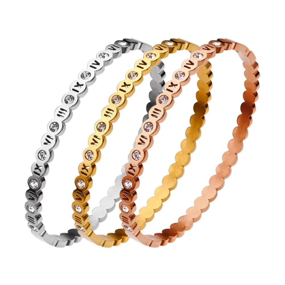 Korean style titanium steel bracelet with electroplated finish in gold, rose gold or steel colour options