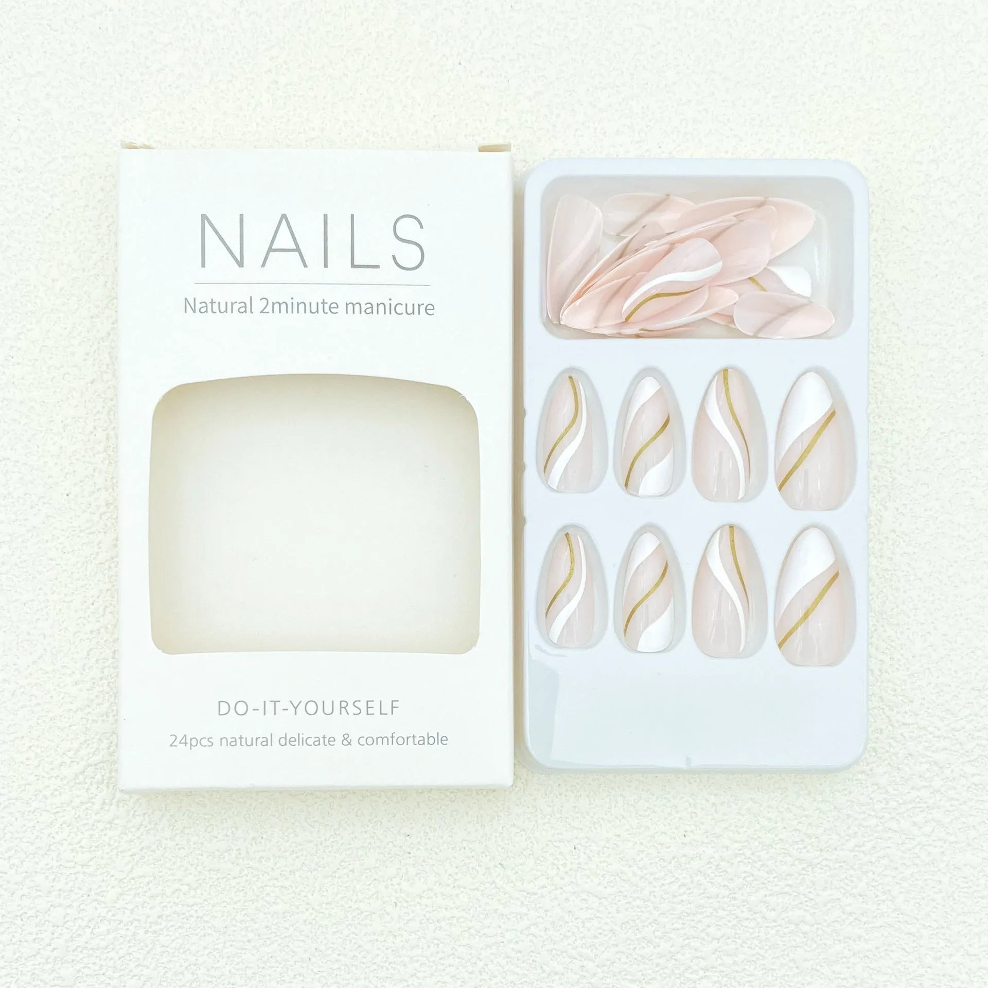 Golden Lines plaid pattern wearable nail stickers with jelly glue for medium drop-shaped fingernails.