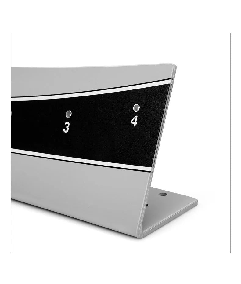 Adjustable golf putter balance simulator with PVC frame for stroke training.