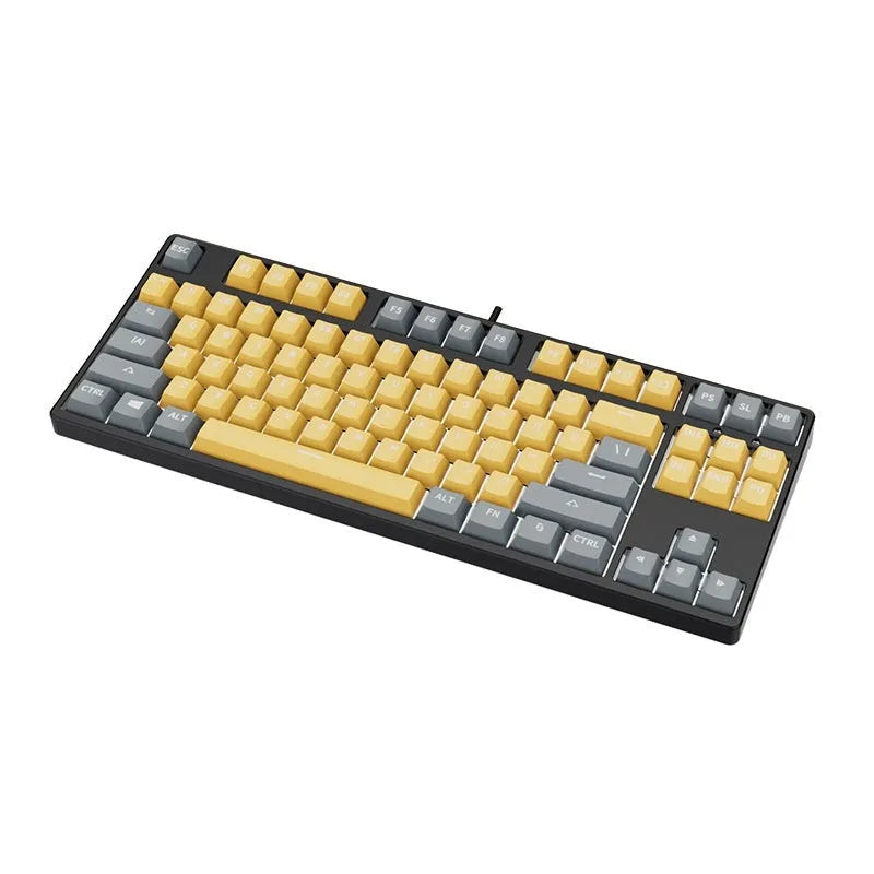 87-key wired mechanical keyboard with two-tone keycaps in orange and yellow colour combination