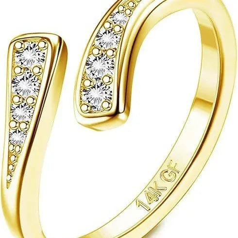 Geometric gold plated toe ring with rhinestone or water drop decoration on an alloy band.