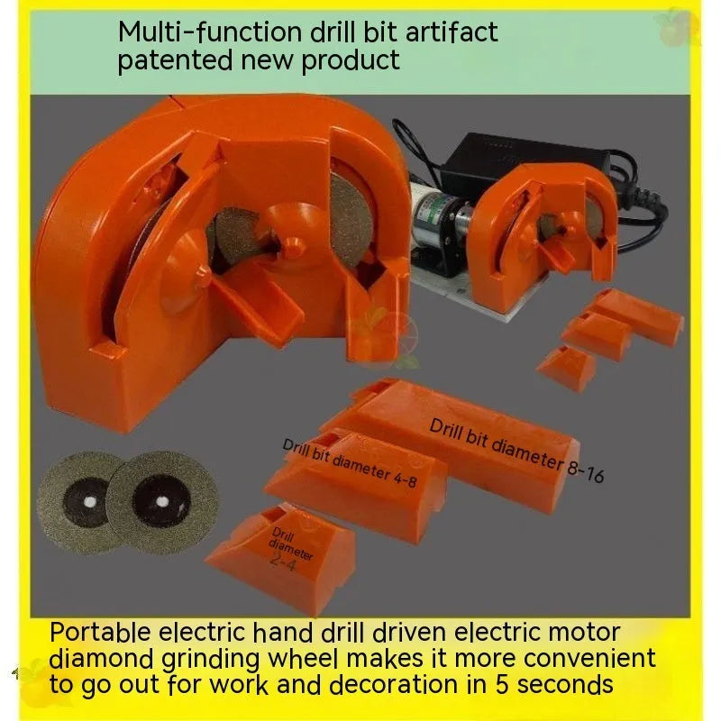 Portable grinding tool set with orange and black sanders and replacement grinding wheels