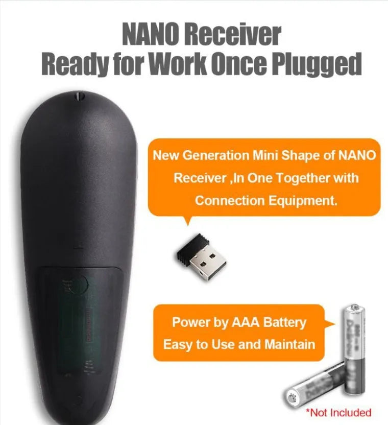 G30 AIR wireless keyboard remote control with black finish and nano receiver for 2.4GHz connection
