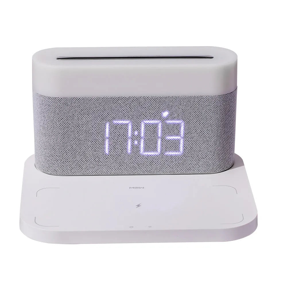 Black wireless charging desktop clock night light table lamp with glass shell