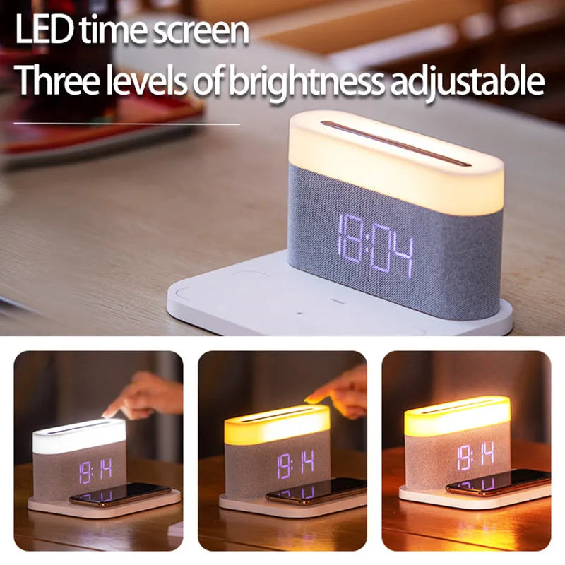 Black wireless charging desktop clock night light table lamp with glass shell