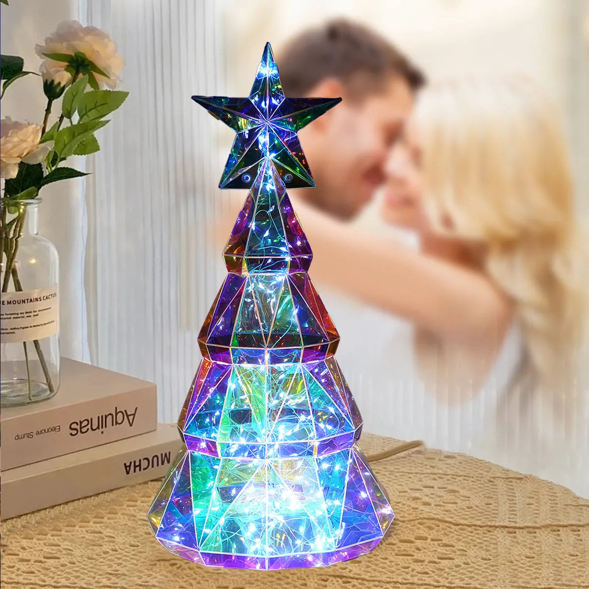 Colourful LED Christmas tree decoration with cartoon styling, 20cm high