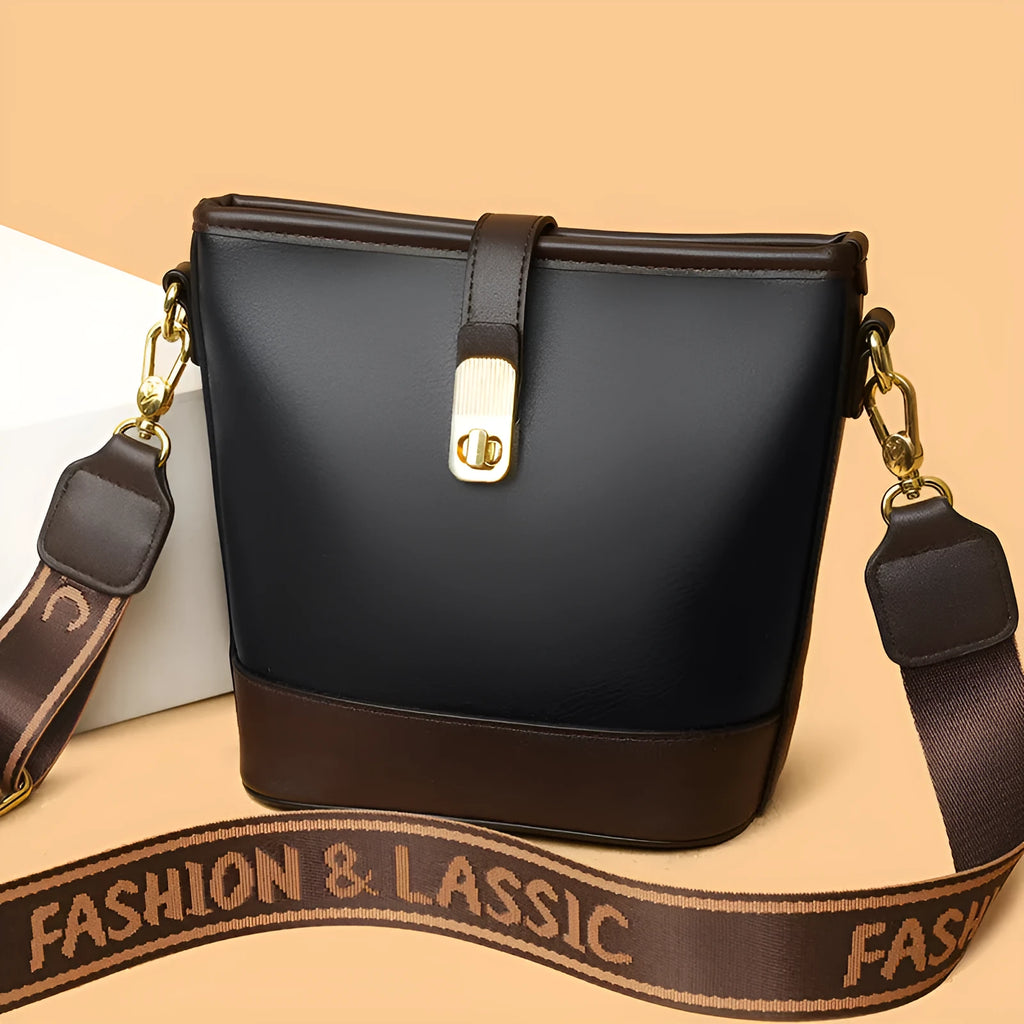 Korean style soft PU bucket bag with double shoulder straps and internal organisation compartments