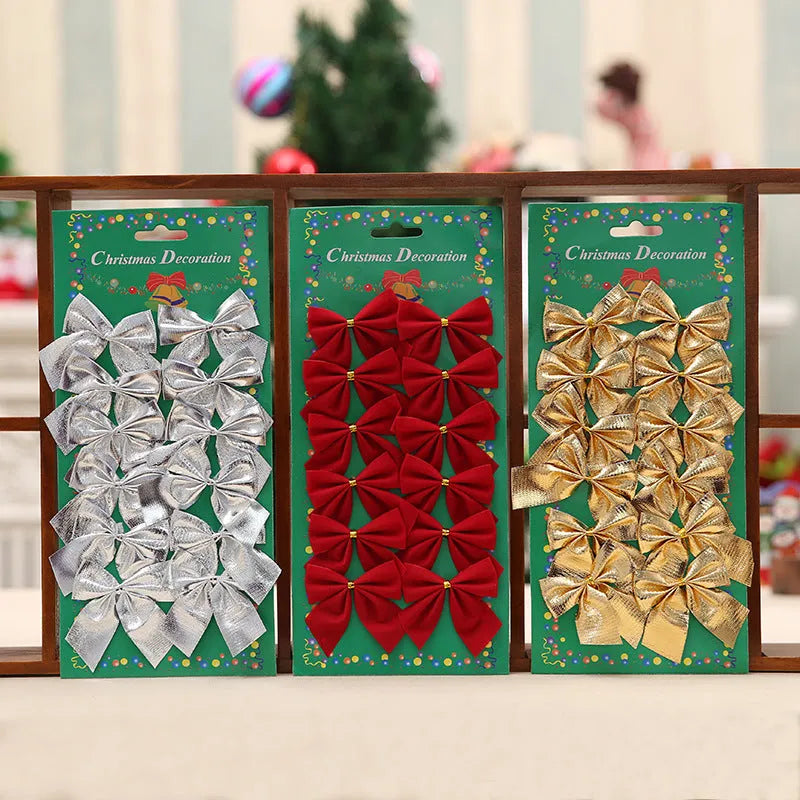 5 cm polyester Christmas tree decoration bow in gold, red, or silver colour