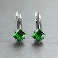 Copper women's earrings with diamond design featuring inlaid zircon stones in blue, colour, and green options