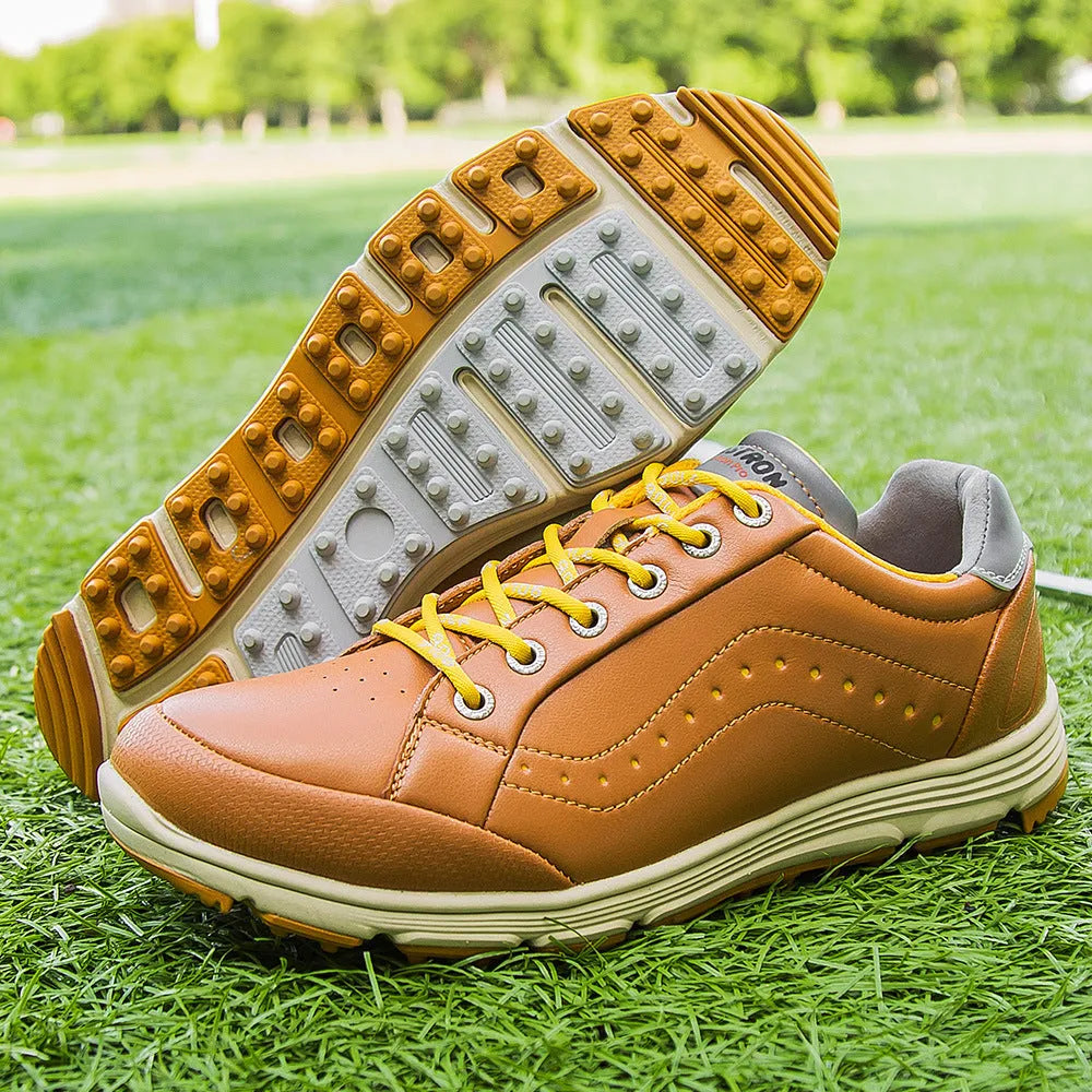 Men's nail-free golf shoes in white, synthetic leather upper, sizes 39 to 48, for golf and hiking