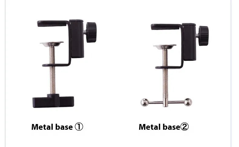 Black foldable metal desktop cantilever bracket holding tablet with adjustable arm