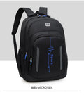 Black Oxford cloth business backpack with airpillow straps, shown open to reveal interior capacity.