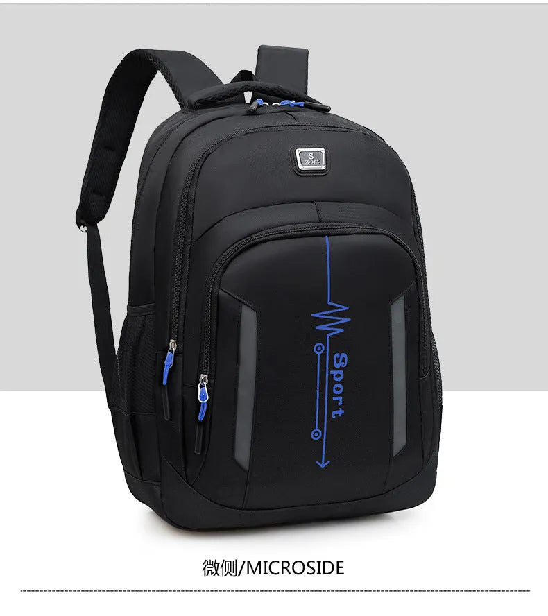 Black Oxford cloth business backpack with airpillow straps, shown open to reveal interior capacity.
