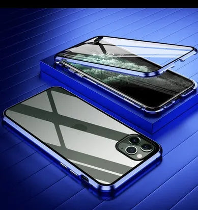 Tempered glass anti-spy clamshell phone case in multiple colours for iPhone models