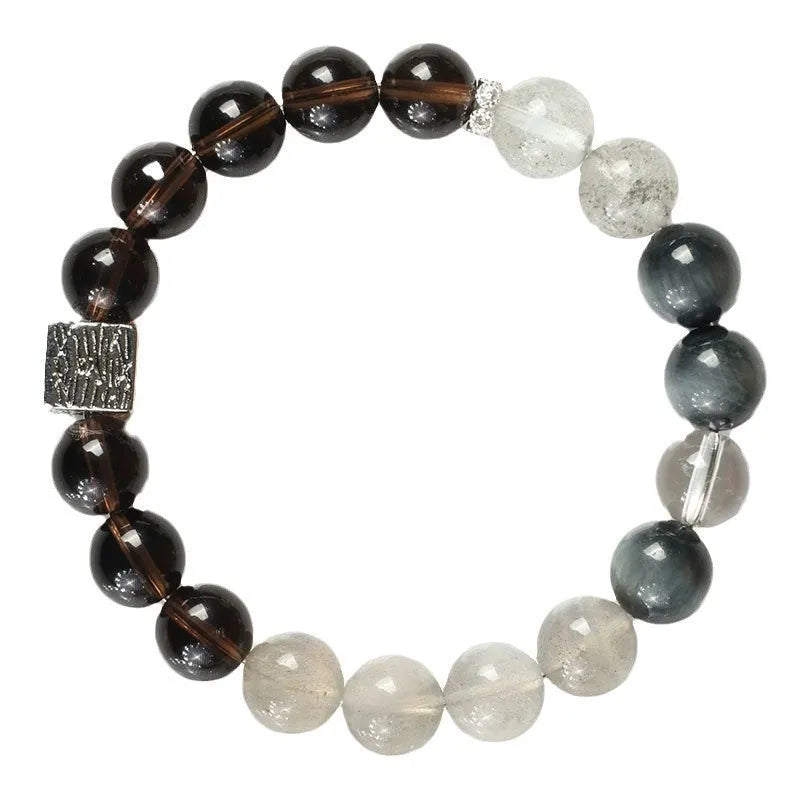 10mm geometric Chinese style crystal couple bracelet in khaki colour variations