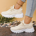 Women's low top sports mesh shoes in flyknit style with round toe and platform sole