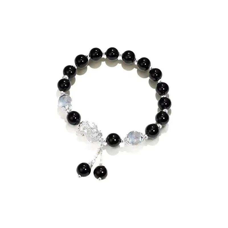 Natural black agate and gray opal couple bracelet with 10mm wave-shaped beads.