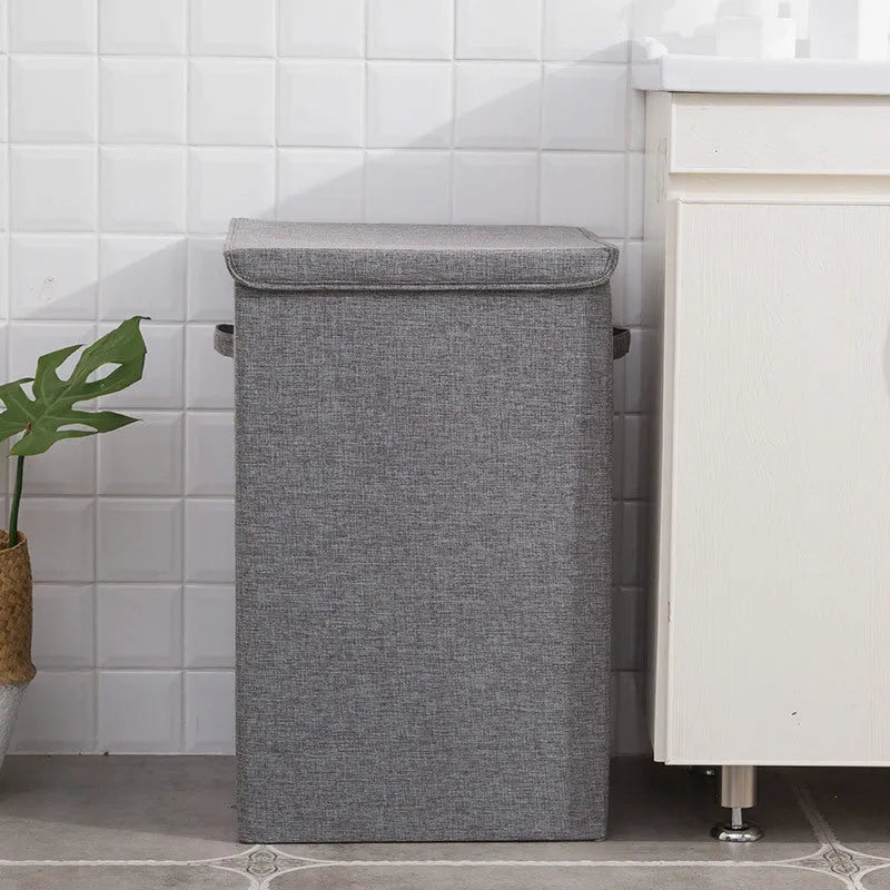 Foldable three-dimensional cotton linen storage basket in grey, khaki or brown colour