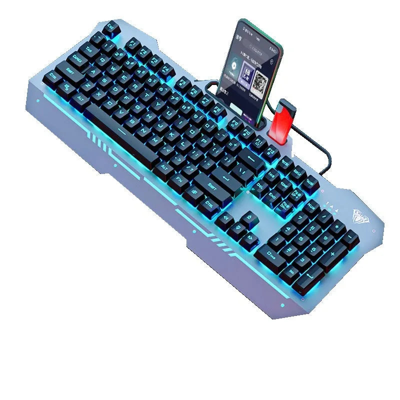 F3010 black and white metal keyboard gaming bundle with mouse, headset, and colourful LED lighting