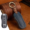 Authentic cowhide leather retro style key case for Porsche keys in blue or brown