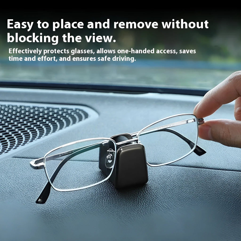 Green zinc alloy and leather car dashboard glasses clip holder with nose pad.