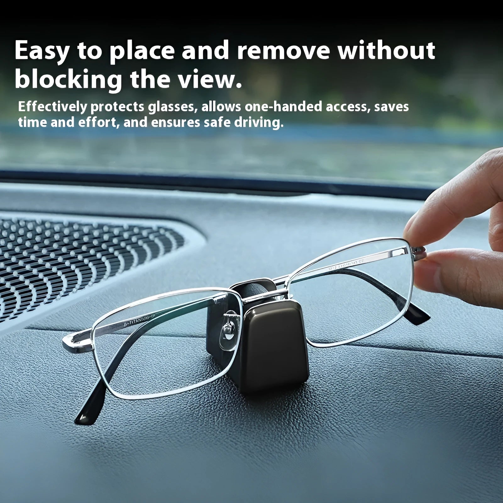 Green zinc alloy and leather car dashboard glasses clip holder with nose pad.