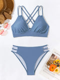 Women's halter V-neck bikini swimsuit with split shorts in nylon fabric