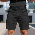 Men's straight-leg polyester shorts in fifth pants length showing micro-elastic fabric detail