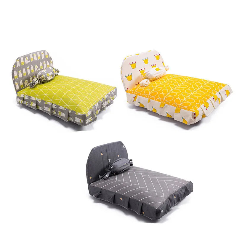 Cotton cloth pet house puppy bed with candy shape pillow, removable washable cover, available in S M L and grey orange yellow