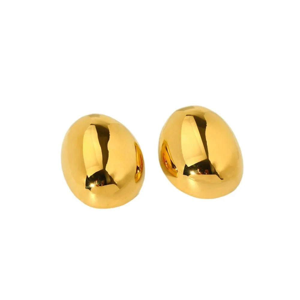 Geometric line earrings with 18K gold electroplating on stainless steel, glazed surface ear studs for women
