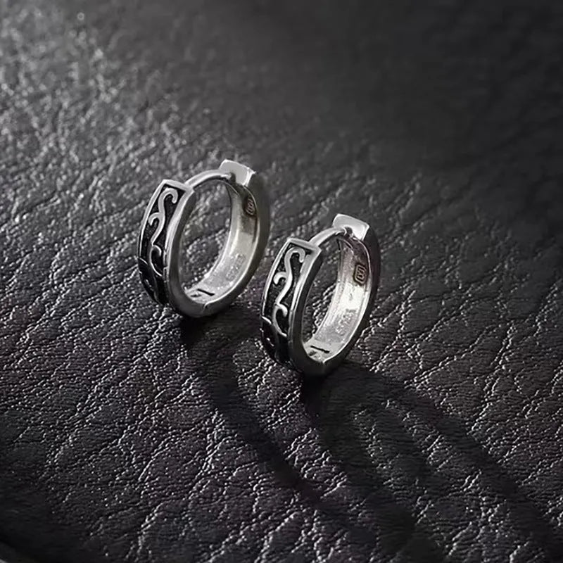 Men's geometric copper hip hop stud earrings in 10mm and 14mm sizes on a plain background.