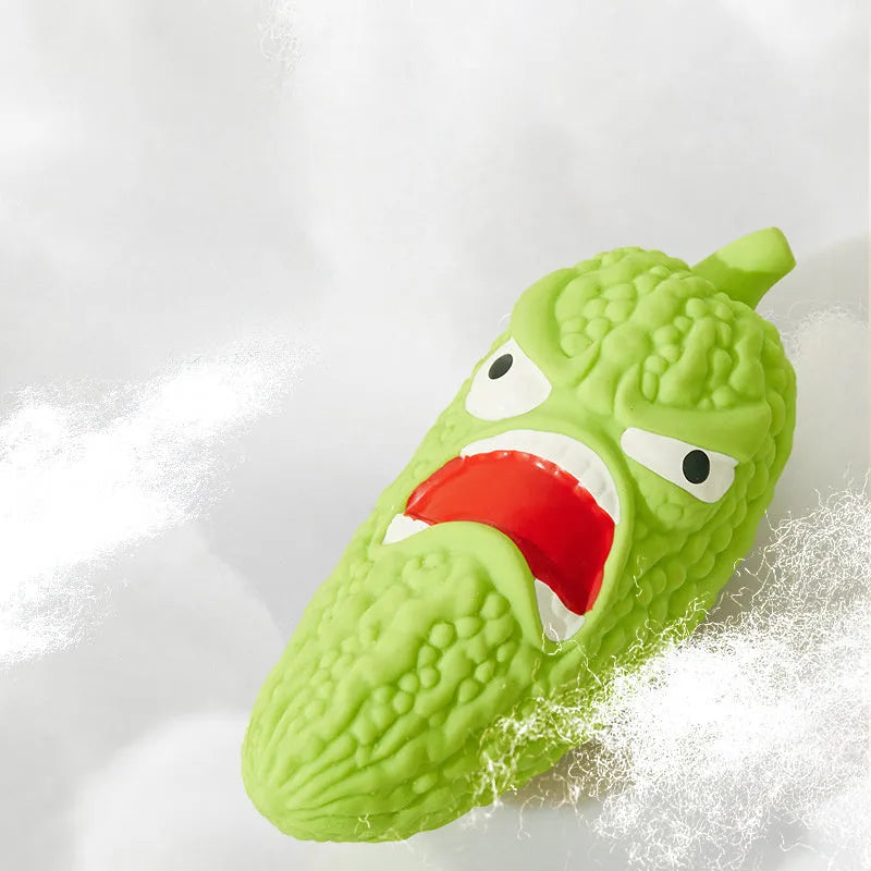 Bitter melon and chilli shaped dog chew toys with squeakers for dental care and boredom relief