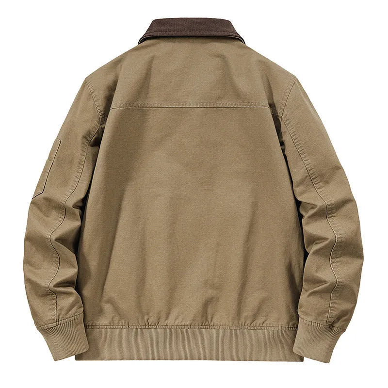 Men's plus size washed cotton baseball flight jacket in beige colour