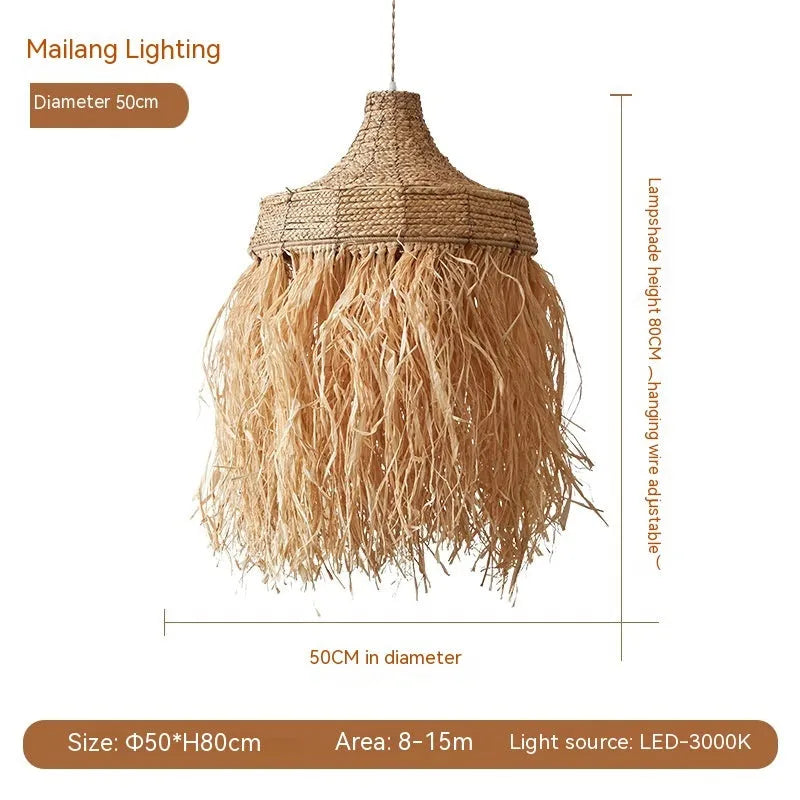 Retro pendant light with 50cm diameter made of woven wild vetch and willow in Southeast Asia style