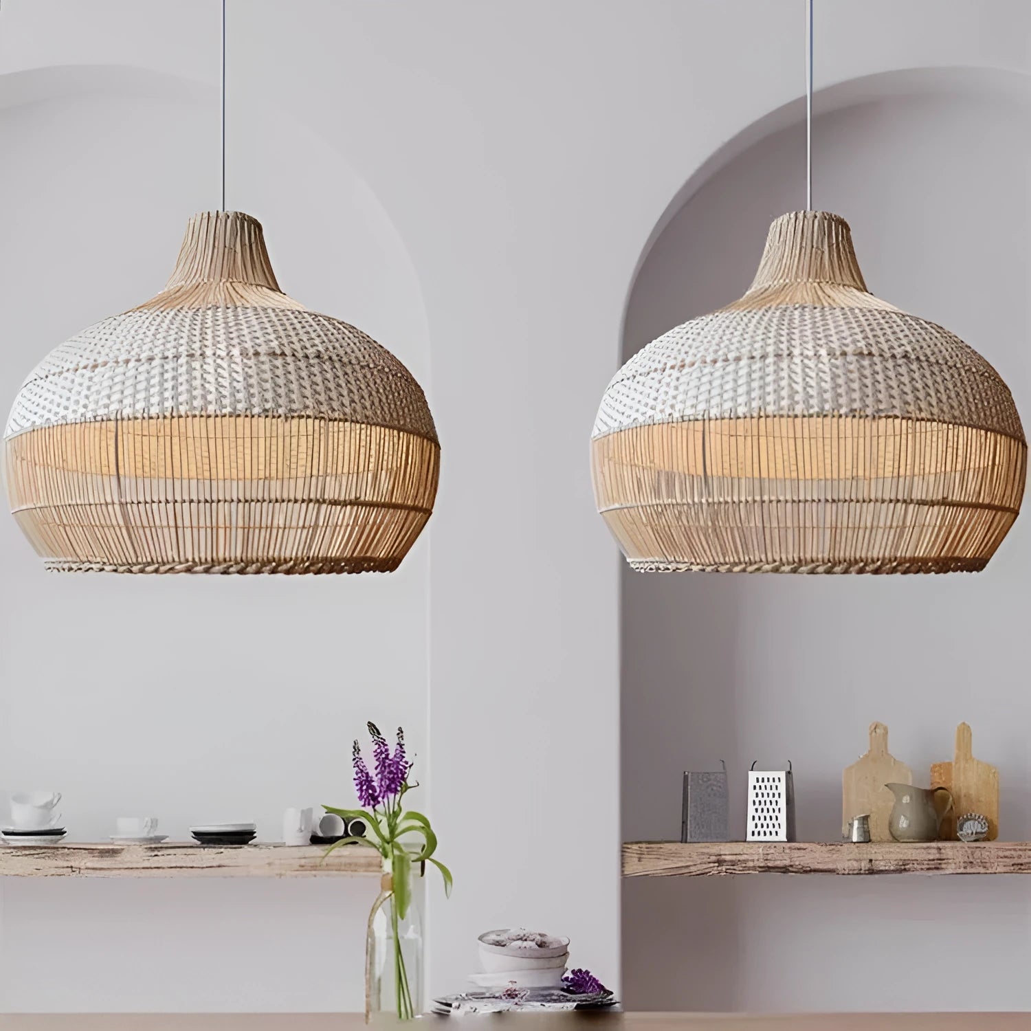 Woven rattan pastoral chandelier with a 60cm diameter, a ceiling light for Southeast Asian-style rooms.