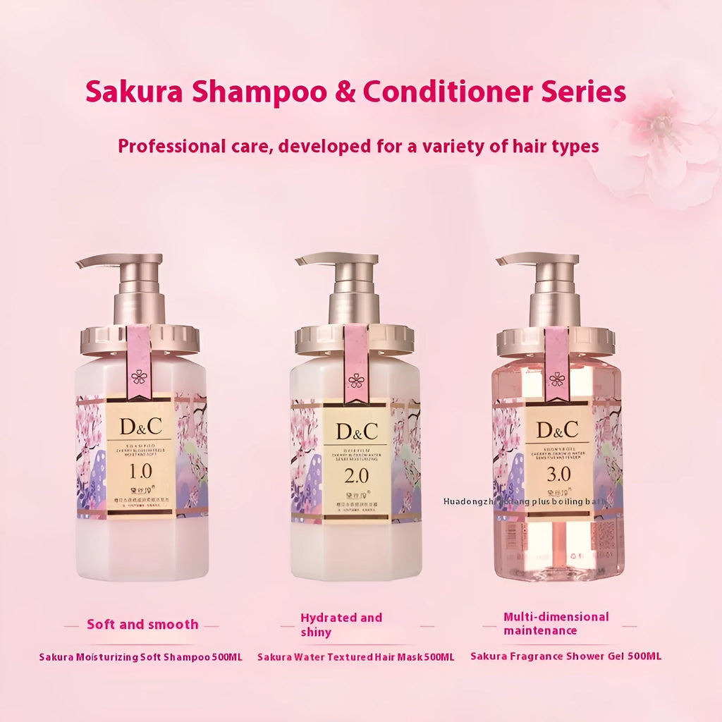 Sakura blossom shampoo conditioner shower gel set three 500ml bottles