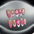 Set of plastic French style lily ice flower almond shaped nail armour capsules in XS, S, M, L sizes.