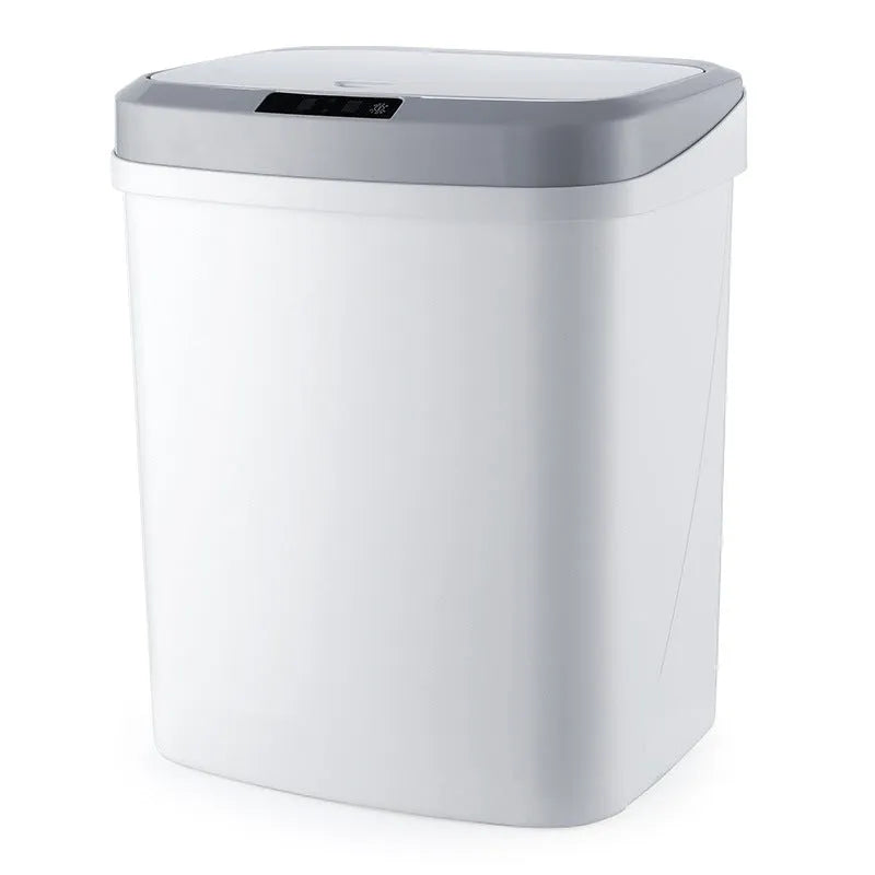 Plastic induction trash can with lid in black or white for kitchen, living room, or toilet