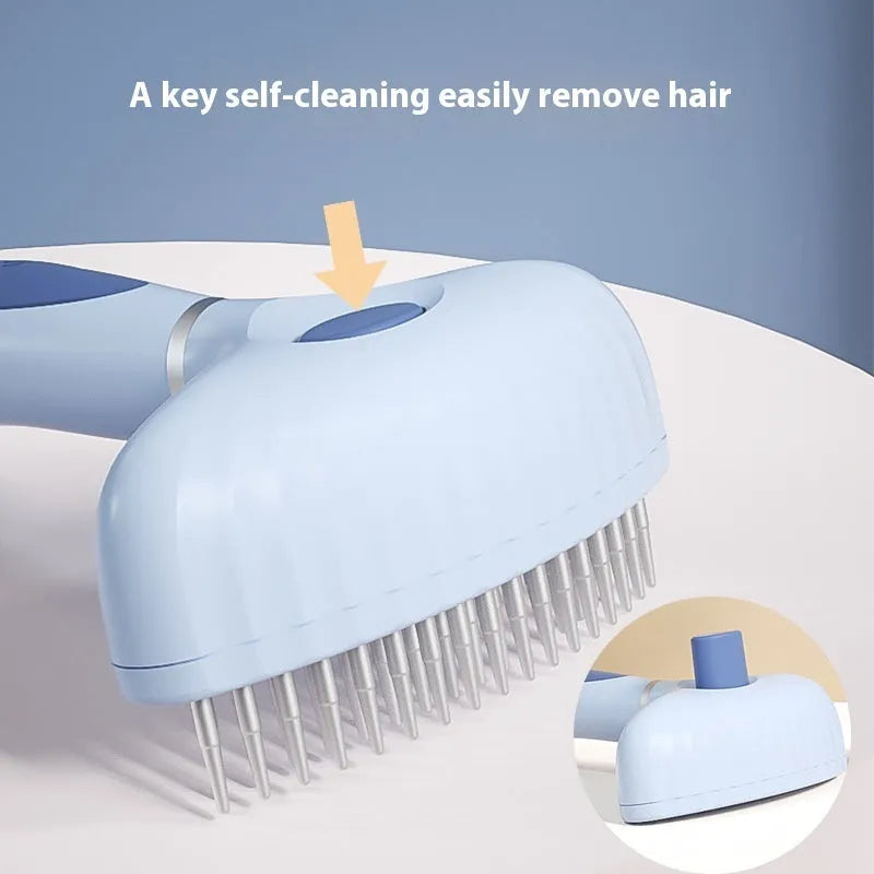 Double row stainless steel pet comb for dogs in azure light blue or apple white colour