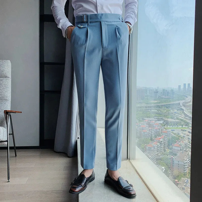 Straight leg casual trousers in solid colour options showing straight leg cut and polyester fabric