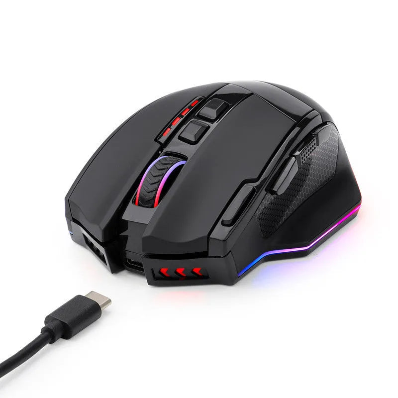 Redragon M801P black dual mode wireless gaming mouse with ergonomic design and 5600 DPI optical sensor