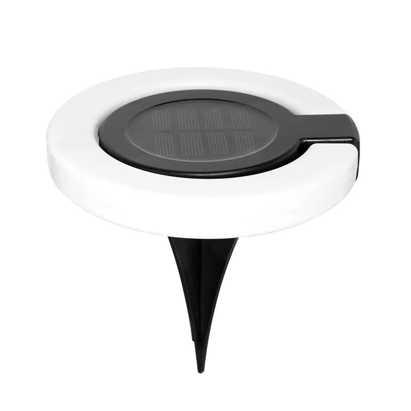 Solar underground outdoor light with waterproof ABS PS construction showing dimensions and installation options